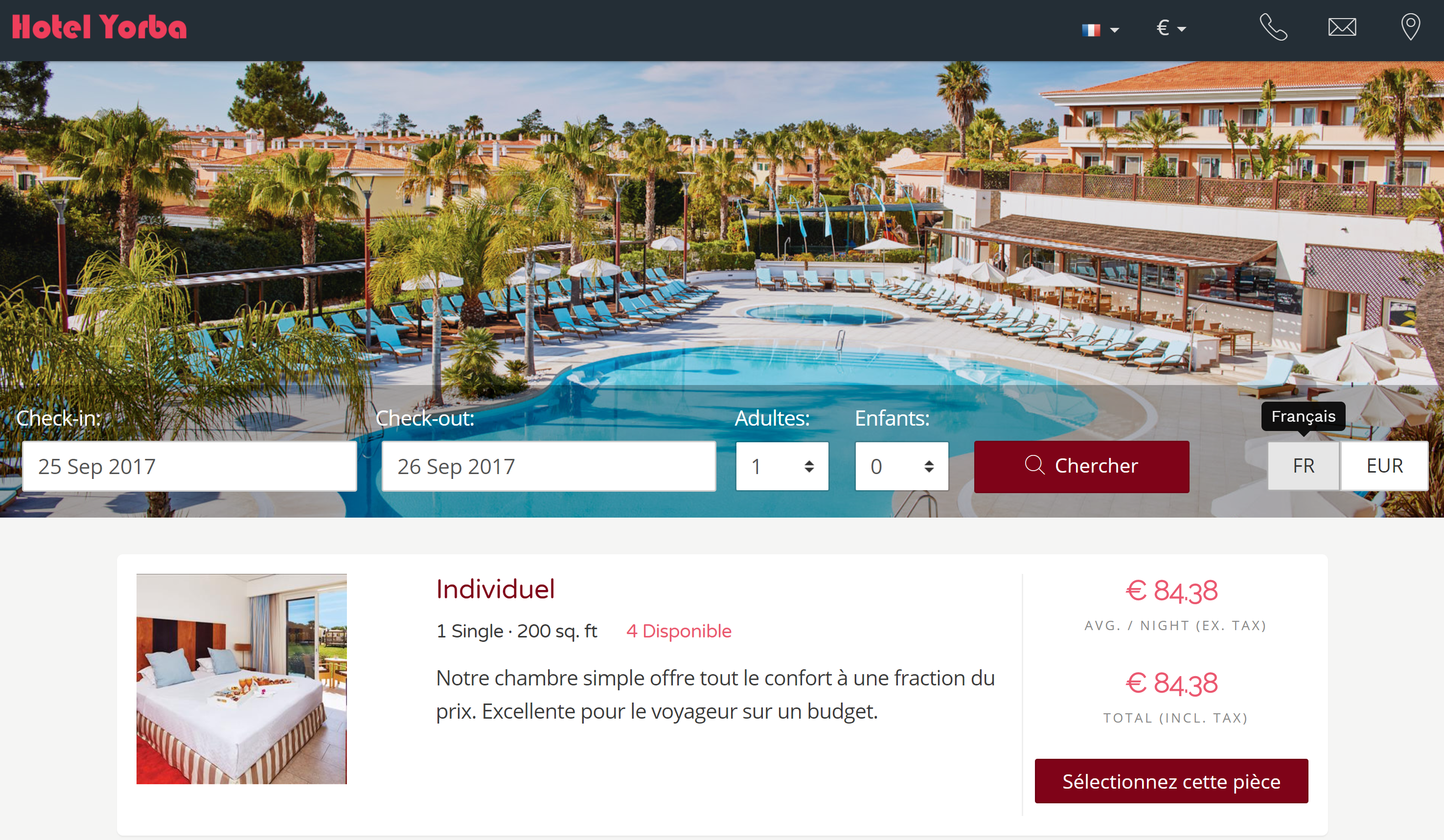 Multi-lingual Hotel Booking Engine
Your booking engine now works in 22 languages, including Greek, Hebrew, and Hindi. You can localize the description for your rooms, rates, and additional booking engine info for any or all languages. Your booking engine will appear in the natural language for any visitor and will display your localized description, if there is one available. Multi-lingual Hotel Booking Engine
Your booking engine now works in 22 languages, including Greek, Hebrew, and Hindi. You can localize the description for your rooms, rates, and additional booking engine info for any or all languages. Your booking engine will appear in the natural language for any visitor and will display your localized description, if there is one available.