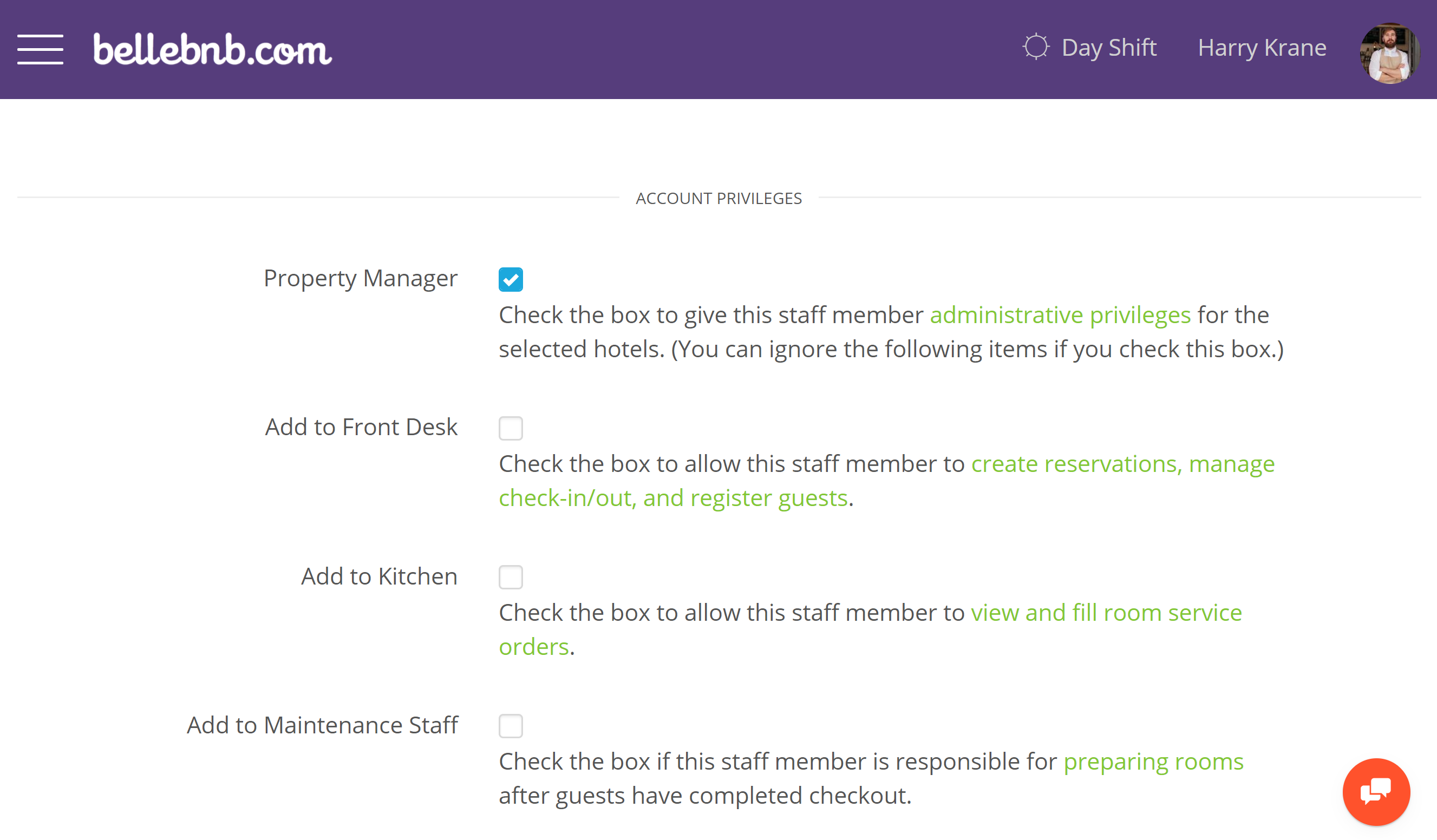Property Manager. Property Managers have full access to every part of the system for the hotels assigned to them. Property Managers can add, edit and delete staff accounts, but only the Account Owner can assign Property Manager status to a user. Property Manager. Property Managers have full access to every part of the system for the hotels assigned to them. Property Managers can add, edit and delete staff accounts, but only the Account Owner can assign Property Manager status to a user.
