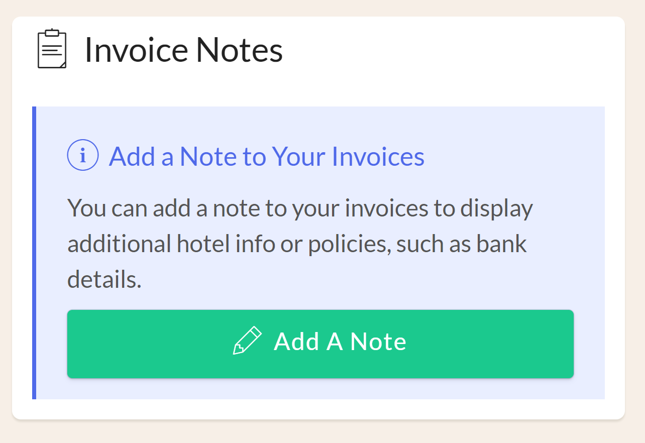 You can display additional hotel policy/info in your invoices. You can display additional hotel policy/info in your invoices.