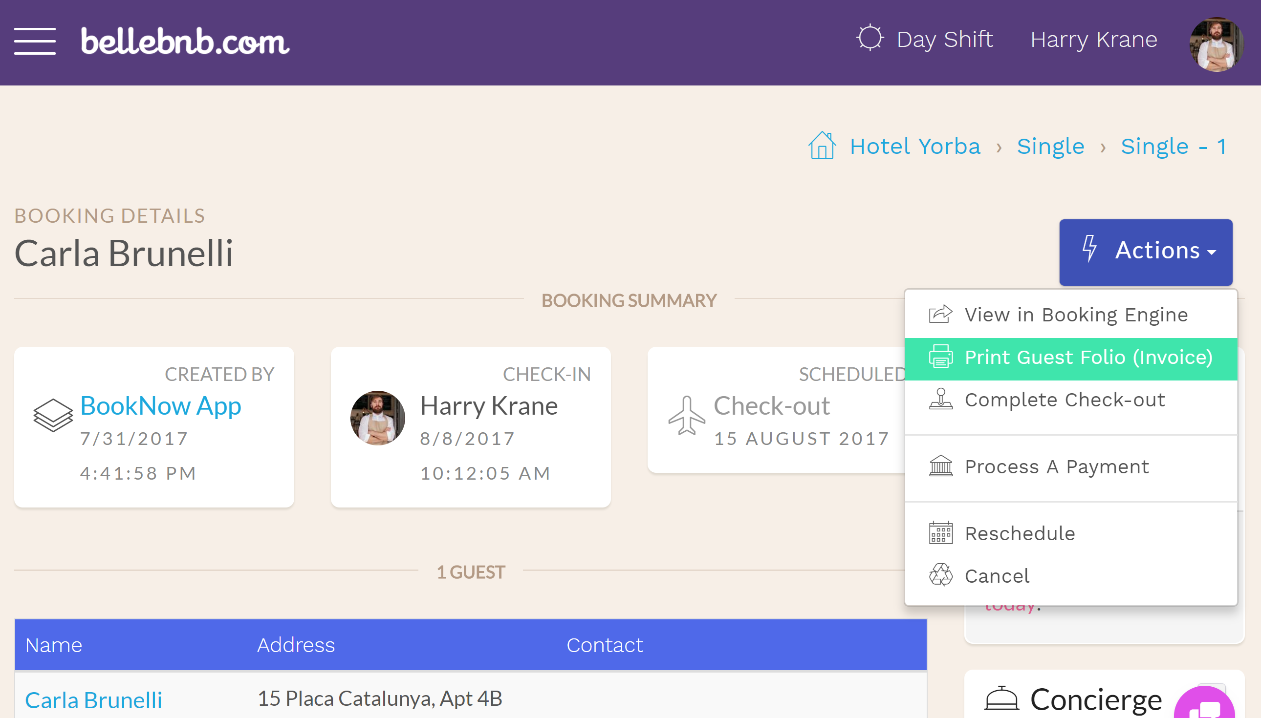 The printable invoice for a booking becomes available to the hotelier once the reservation has been checked in, or cancelled. After you have completed check-in, go to ‘Actions > Print Guest Folio (Invoice)’. Some hotels tend to use the term ‘Guest Folio’ while the reservation is active. The printable invoice for a booking becomes available to the hotelier once the reservation has been checked in, or cancelled. After you have completed check-in, go to ‘Actions > Print Guest Folio (Invoice)’. Some hotels tend to use the term ‘Guest Folio’ while the reservation is active.