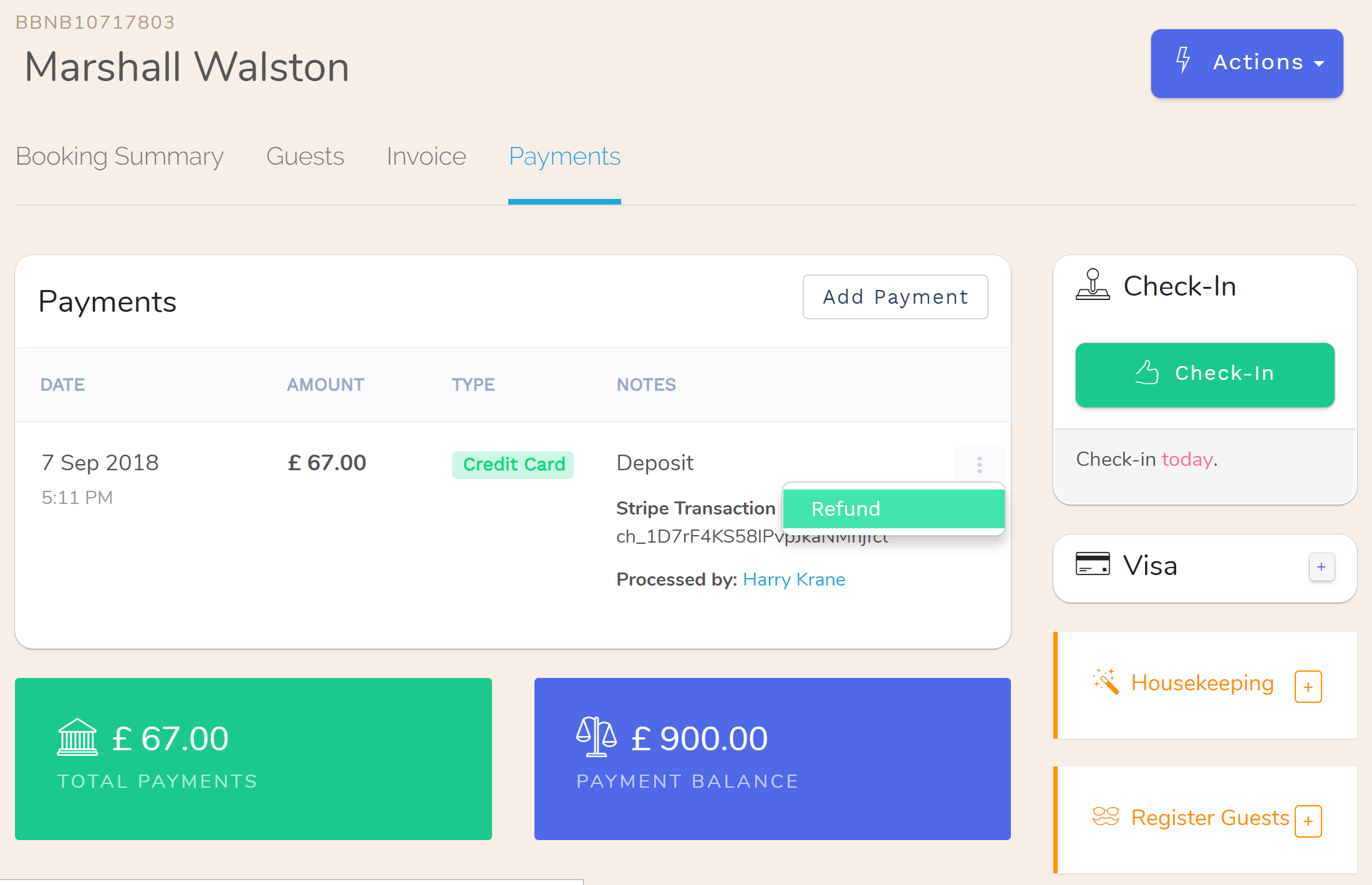 You can now refund Hotel and Bed & Breakfasts payments in your Hotel or Bed & Breakfasts Front Desk. In the case where the payment did not go through your payment processor, the refund is recorded along with the original payment. For payments captured via your payment processor, a refund is issued to the original card through the payment gateway. You can now refund Hotel and Bed & Breakfasts payments in your Hotel or Bed & Breakfasts Front Desk. In the case where the payment did not go through your payment processor, the refund is recorded along with the original payment. For payments captured via your payment processor, a refund is issued to the original card through the payment gateway.