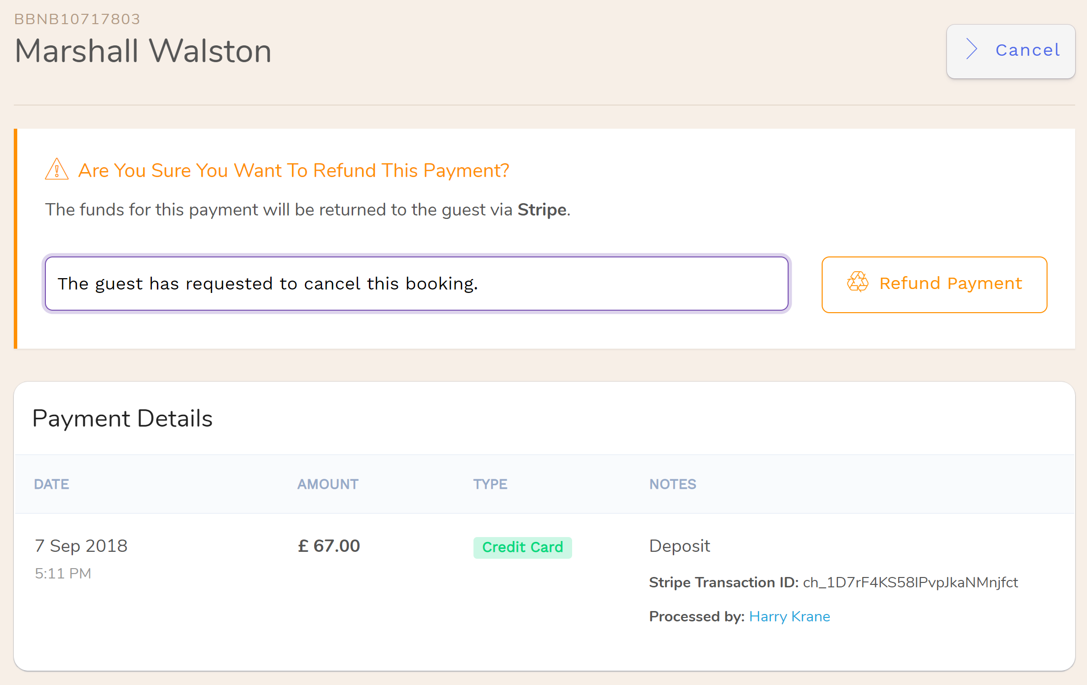You can now refund Hotel and Bed & Breakfasts payments in your Hotel or Bed & Breakfasts Front Desk. In the case where the payment did not go through your payment processor, the refund is recorded along with the original payment. For payments captured via your payment processor, a refund is issued to the original card through the payment gateway. You can now refund Hotel and Bed & Breakfasts payments in your Hotel or Bed & Breakfasts Front Desk. In the case where the payment did not go through your payment processor, the refund is recorded along with the original payment. For payments captured via your payment processor, a refund is issued to the original card through the payment gateway.