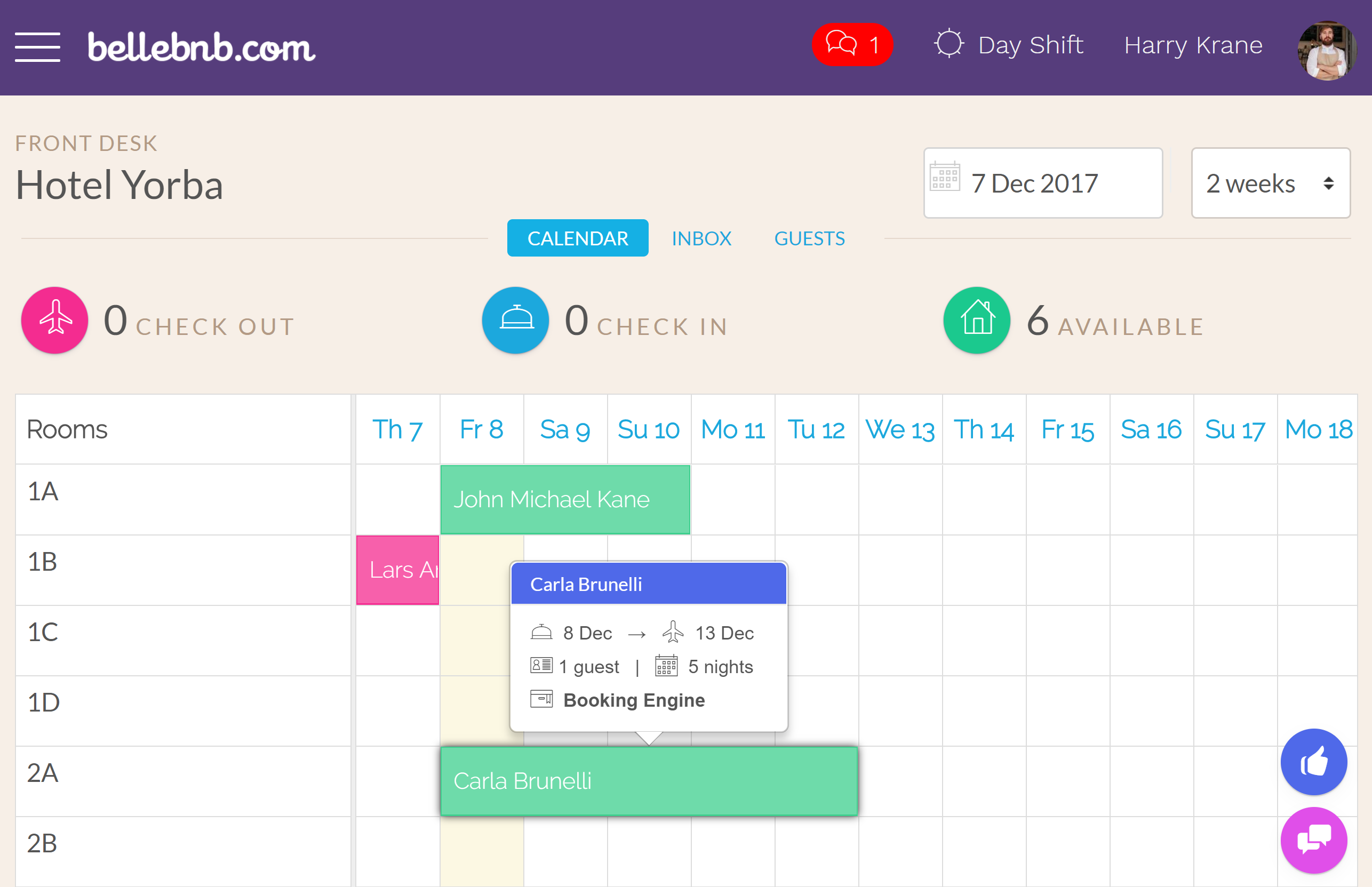 Next, click ‘Check-in’ (or ‘Actions > Check In’) to complete check-in. You will see the reservation has turned green in your calendar to indicate it has been checked in, and it’s no longer listed as ‘Check-in Today’ in your Inbox Next, click ‘Check-in’ (or ‘Actions > Check In’) to complete check-in. You will see the reservation has turned green in your calendar to indicate it has been checked in, and it’s no longer listed as ‘Check-in Today’ in your Inbox